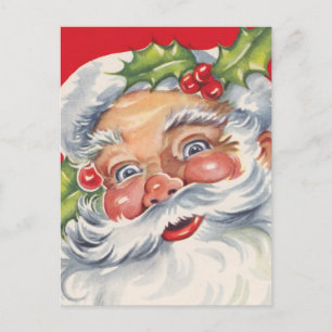 Cartes Pour Fêtes Annuelles Noël vintage, joyeux Père Noël avec son chapeau