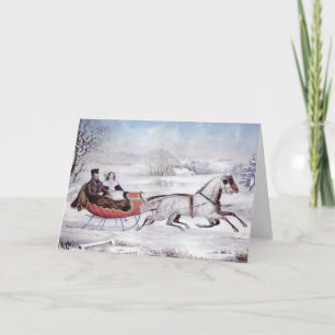 Cartes Pour Fêtes Annuelles Noël Vintage, La Route Hiver, Cheval Sleigh