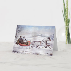 Cartes Pour Fêtes Annuelles Noël Vintage, La Route Hiver, Cheval Sleigh
