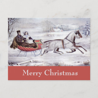 Cartes Pour Fêtes Annuelles Noël Vintage, La Route Hiver, Cheval Sleigh
