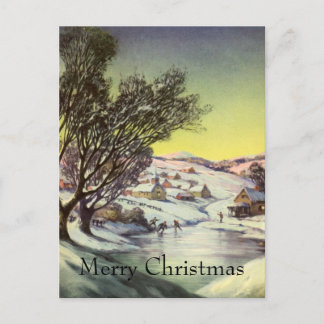 Cartes Pour Fêtes Annuelles Noël Vintage, Lac gelé avec patineurs sur glace