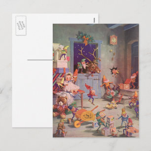 Cartes Pour Fêtes Annuelles Noël vintage, le Père Noël avec l'atelier des luti