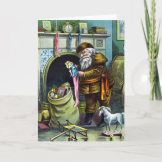 Cartes Pour Fêtes Annuelles Noël vintage, Le Père Noël, Bas avec jouets