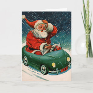Cartes Pour Fêtes Annuelles Noël vintage, le Père Noël dans une voiture mignon
