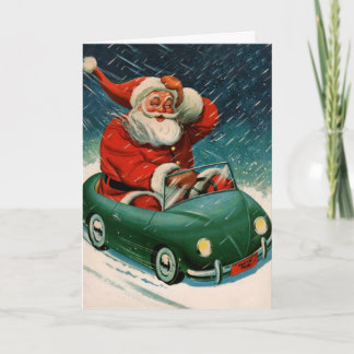 Cartes Pour Fêtes Annuelles Noël vintage, le Père Noël dans une voiture mignon