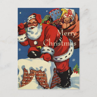 Cartes Pour Fêtes Annuelles Noël vintage, le Père Noël descend Chimney avec jo