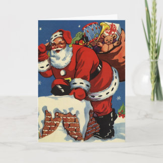 Cartes Pour Fêtes Annuelles Noël vintage, le Père Noël descend Chimney avec jo