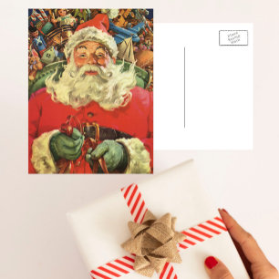 Cartes Pour Fêtes Annuelles Noël vintage, le Père Noël en traîneau avec des jo