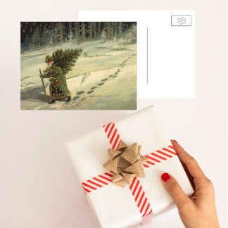 Cartes Pour Fêtes Annuelles Noël vintage, le Père Noël portant un arbre