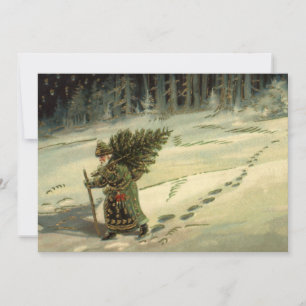 Cartes Pour Fêtes Annuelles Noël vintage, le Père Noël portant un arbre
