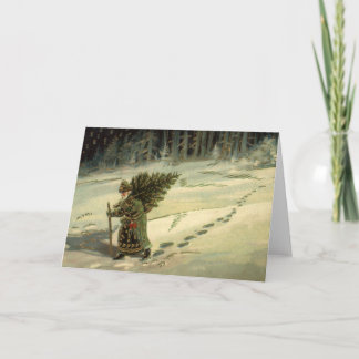 Cartes Pour Fêtes Annuelles Noël vintage, le Père Noël porte un arbre
