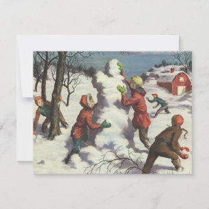 Cartes Pour Fêtes Annuelles Noël vintage, les enfants bataille de boules de ne