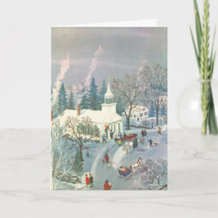 Cartes Pour Fêtes Annuelles Noël vintage, Les gens vont à l'église en neige
