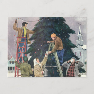 Cartes Pour Fêtes Annuelles Noël vintage, Lumières familiales sur arbre
