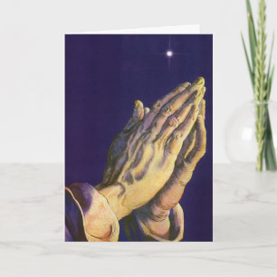 Cartes Pour Fêtes Annuelles Noël Vintage, Mains Religieuses Prier Étoile