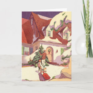 Cartes Pour Fêtes Annuelles Noël vintage, Maison de famille dans la neige
