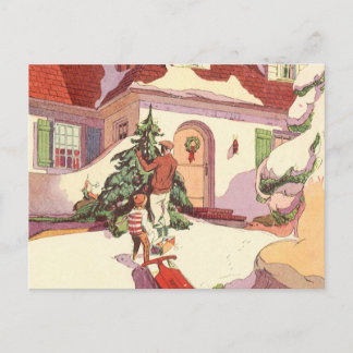 Cartes Pour Fêtes Annuelles Noël vintage, maison de famille dans la neige