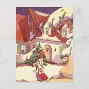 Cartes Pour Fêtes Annuelles Noël vintage, maison de famille dans la neige