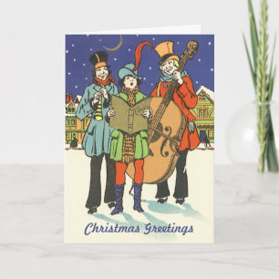 Cartes Pour Fêtes Annuelles Noël vintage, musiciens chantant des cantiques ave