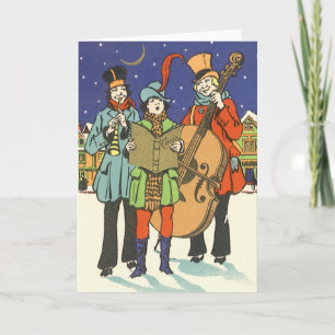 Cartes Pour Fêtes Annuelles Noël Vintage, Musiciens en train de chanter