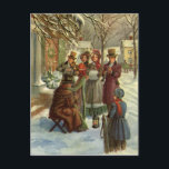 Cartes Pour Fêtes Annuelles Noël Vintage, Musiciens Victoriens En Carolage<br><div class="desc">Illustration vintage image de Noël victorienne montrant des musiciens dans la rue jouant des instruments de musique et chantant des chants de Noël pendant la saison hivernale.</div>