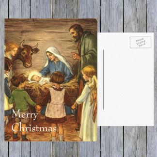 Cartes Pour Fêtes Annuelles Noël vintage, Nativité religieuse avec bébé Jésus