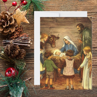 Cartes Pour Fêtes Annuelles Noël Vintage, Nativité Religieuse avec Bébé Jésus