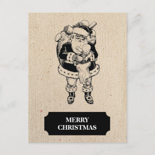 Cartes Pour Fêtes Annuelles Noël Vintage noir blanc Père Noël & cadeau bébé