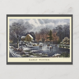Cartes Pour Fêtes Annuelles Noël Vintage, Patins d'hiver précoce sur un étang