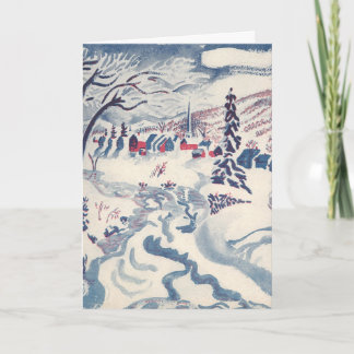 Cartes Pour Fêtes Annuelles Noël vintage, paysage hivernal de village enneigé