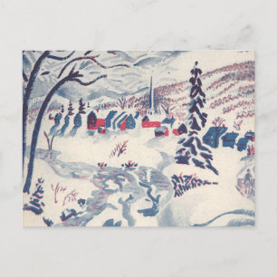 Cartes Pour Fêtes Annuelles Noël vintage, paysage hivernal de village enneigé