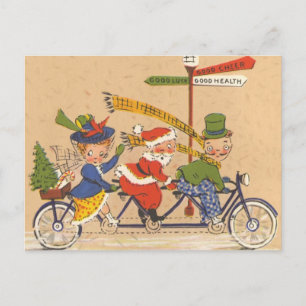 Cartes Pour Fêtes Annuelles Noël vintage, Père Noël à vélo