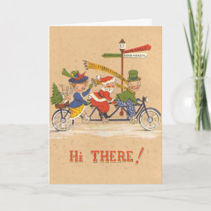 Cartes Pour Fêtes Annuelles Noël vintage, Père Noël à vélo