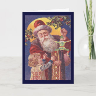 Cartes Pour Fêtes Annuelles Noël Vintage Père Noël avec enfant et jouets perso