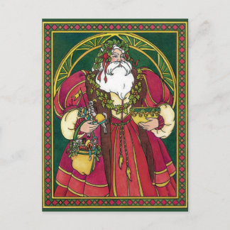 Cartes Pour Fêtes Annuelles Noël vintage, Père Noël avec feuilles de houx