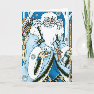 Cartes Pour Fêtes Annuelles Noël vintage, Père Noël bleu avec boule à neige