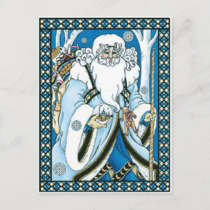 Cartes Pour Fêtes Annuelles Noël Vintage, Père Noël Bleu avec Snowglobe