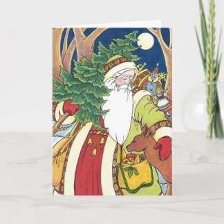 Cartes Pour Fêtes Annuelles Noël vintage, Père Noël en Forêt