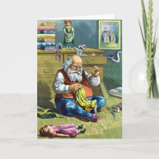 Cartes Pour Fêtes Annuelles Noël Vintage, Père Noël Fabriquant Des Poupées De