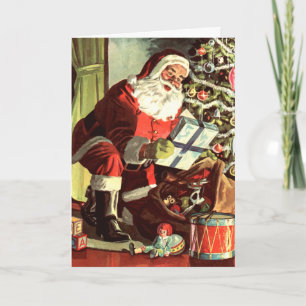 Cartes Pour Fêtes Annuelles Noël vintage, Père Noël rétro avec cadeaux