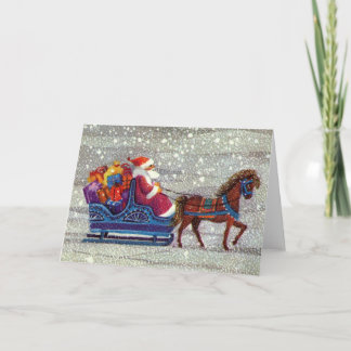 Cartes Pour Fêtes Annuelles Noël vintage, Père Noël traîneau ouvert à cheval