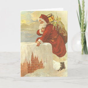 Cartes Pour Fêtes Annuelles Noël Vintage Père Noël victorien à Chimney