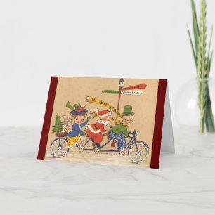 Cartes Pour Fêtes Annuelles Noël vintage, Père Noël victorien à vélo