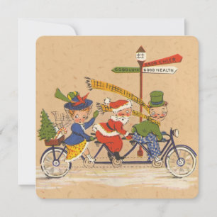 Cartes Pour Fêtes Annuelles Noël vintage, Père Noël victorien à vélo