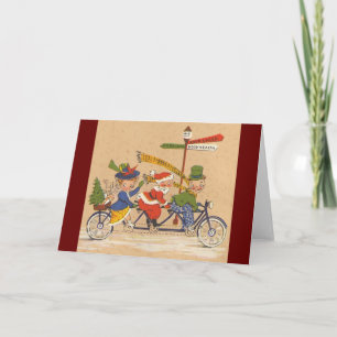 Cartes Pour Fêtes Annuelles Noël vintage, Père Noël victorien à vélo