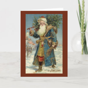 Cartes Pour Fêtes Annuelles Noël vintage, Père Noël victorien avec arbre