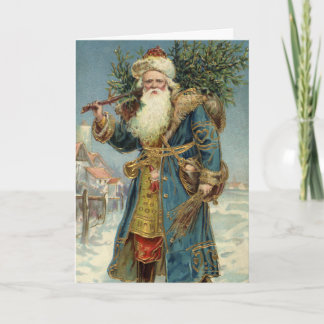 Cartes Pour Fêtes Annuelles Noël vintage, Père Noël victorien avec arbre