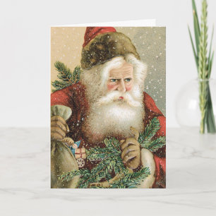 Cartes Pour Fêtes Annuelles Noël vintage, Père Noël victorien avec du pin