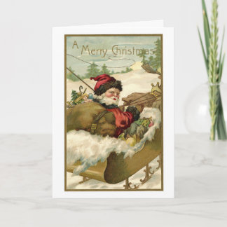 Cartes Pour Fêtes Annuelles Noël vintage, Père Noël victorien dans son traînea