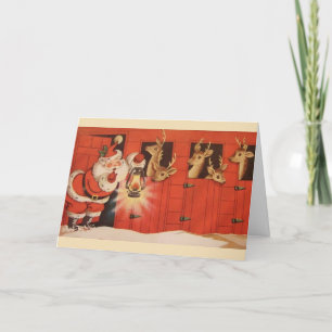 Cartes Pour Fêtes Annuelles Noël vintage - Père Noël visite la grange de Reind